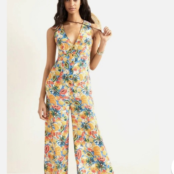 Farm Rio Anthropologie M NWT Fruit Medley Jumpsuit Romper Wide Leg - Picture 4 of 6